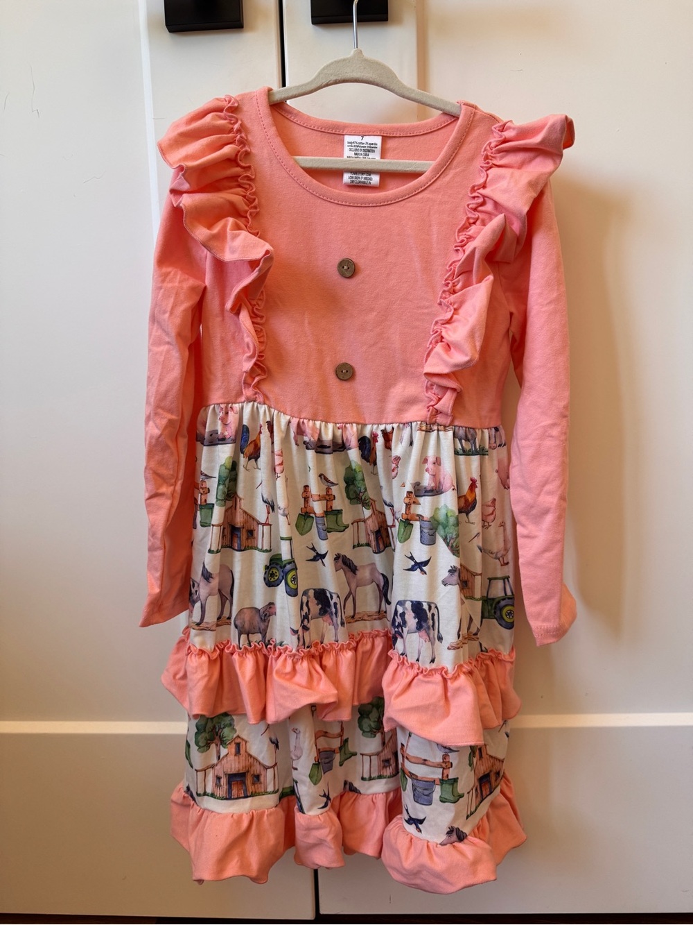 Girls Ruffle Farm Print Dress